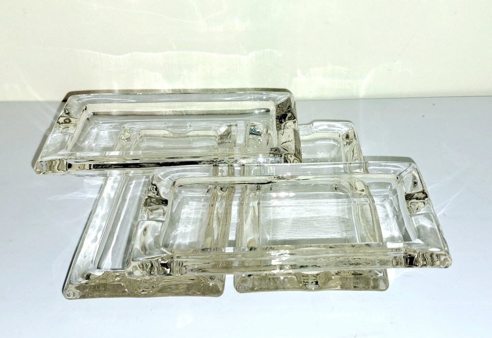 (4) MCM Clear Glass Rectangular Individual Ashtrays 5" x 2.5"