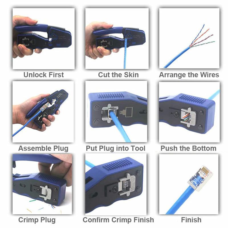 RJ45 Crimper Tool Pass Through Ethernet Crimper EZ Network Crimping Tool