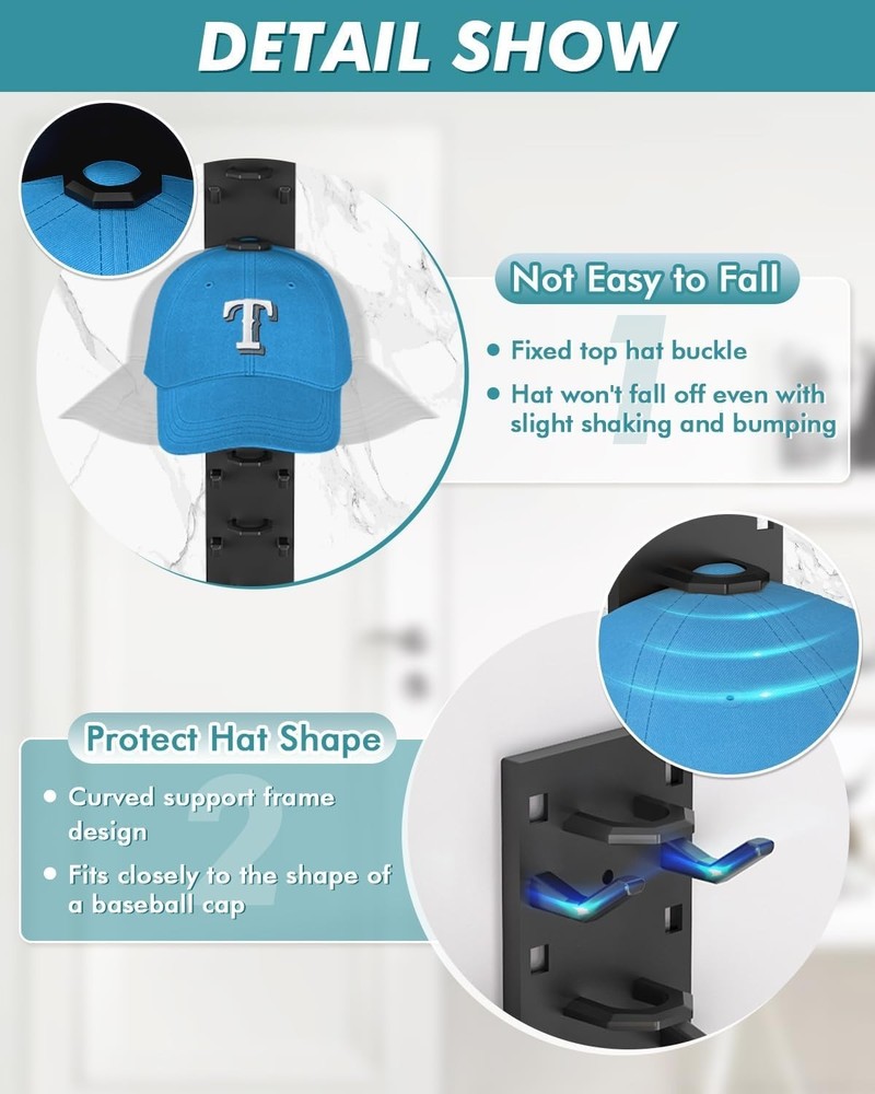 Hat Organizer Baseball Caps 2-Pack Strong Adhesive Hat Rack Wall Multi-layer Hat