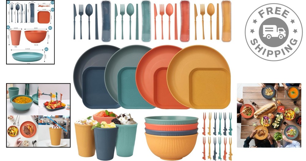 Vibrant 48-Piece Dinnerware Set - Includes Essential Plates, Bowls & Cutlery