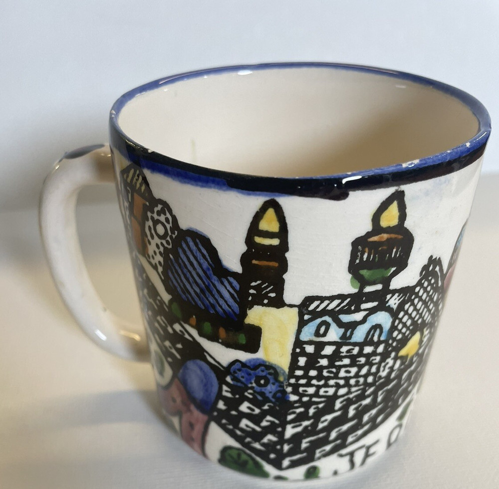Jerusalem Ceramic Coffee Mug Small Size Homemade HAND PAINTED