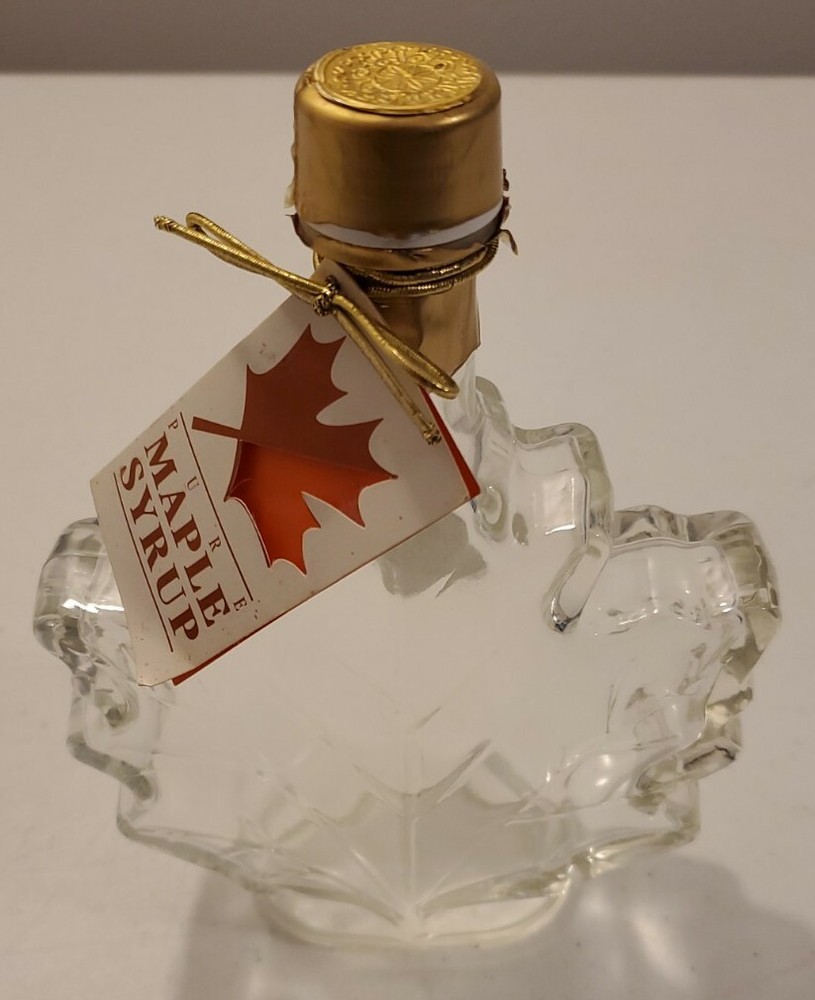 Empty Maple Leaf Glass Bottle Maple Syrup 6.75" Tall Vintage Retro Clear