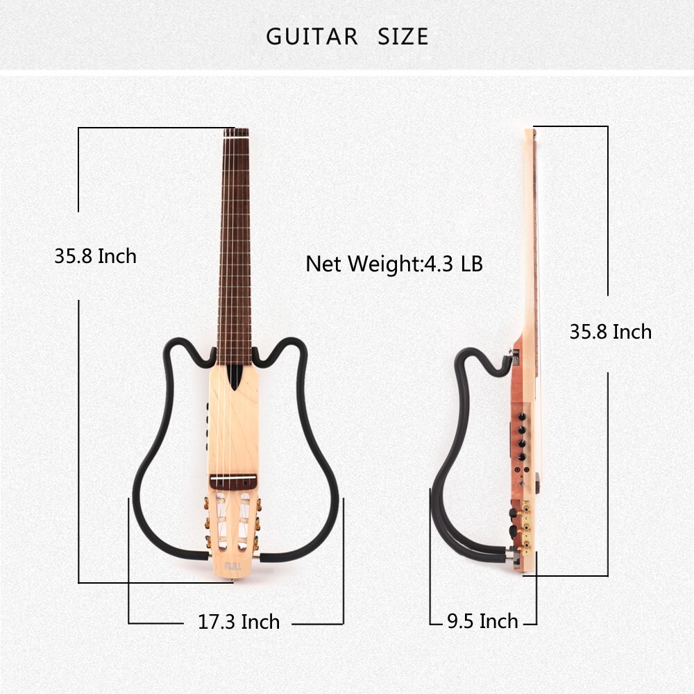 electric classical guitar silent nylon string headless built in effect portable