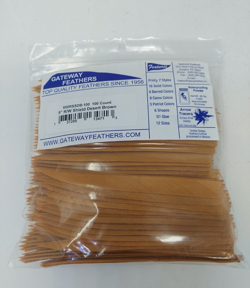 100pk Gateway Feathers 5" Right Wing: Shield Desert Brown 500RSSDB-100