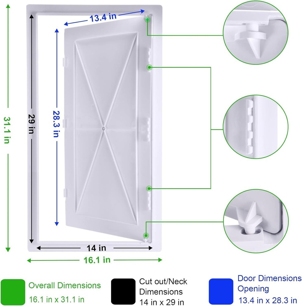 Plastic Access Panel 14x29 Inch for Drywall Ceiling Hinged Removable White
