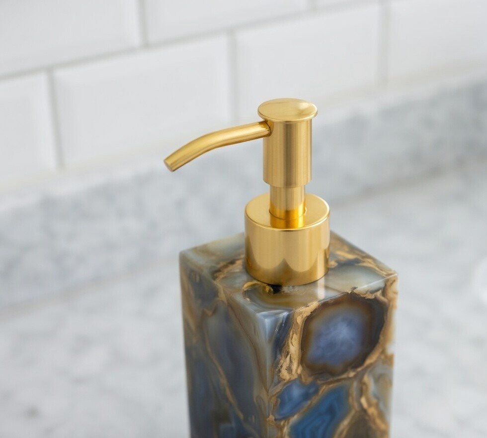 Agate Stone Liquid Soap Dispenser – Handmade Semi Precious Bathroom Accessory