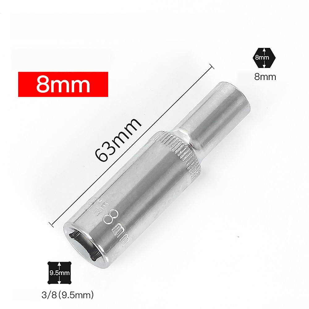 3/8" Socket Set Hex Socket Extended Square Drive Ratchet Socket Cr-v 8mm~24mm