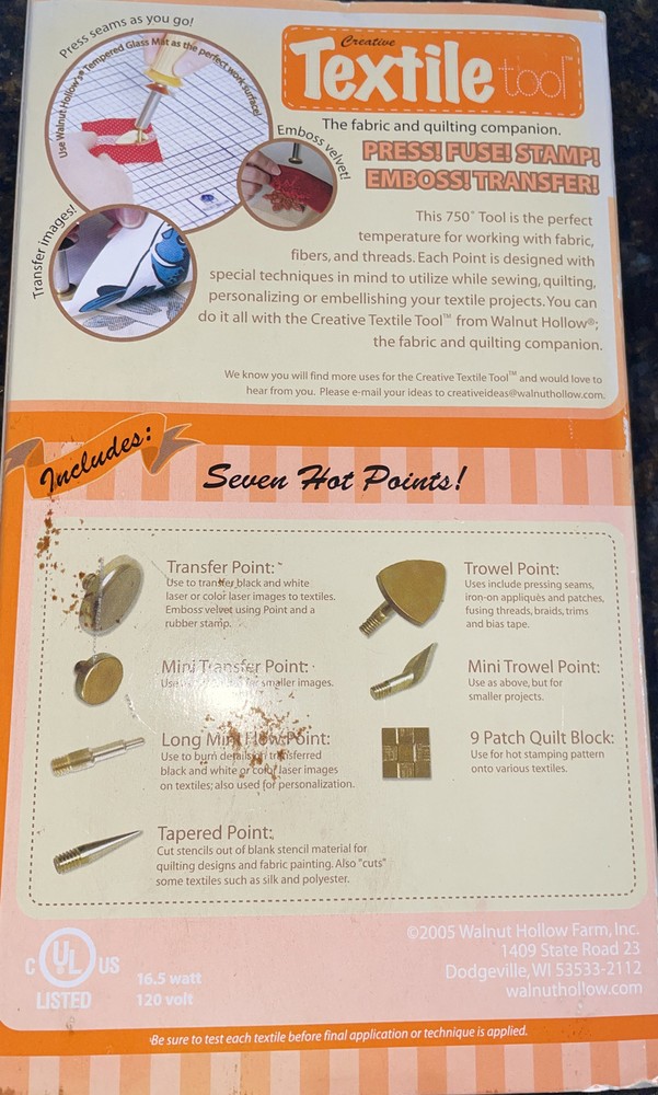 Walnut Hollow 2005 Creative Textile Fabric Tool #26032 Seven Hot Points & Case