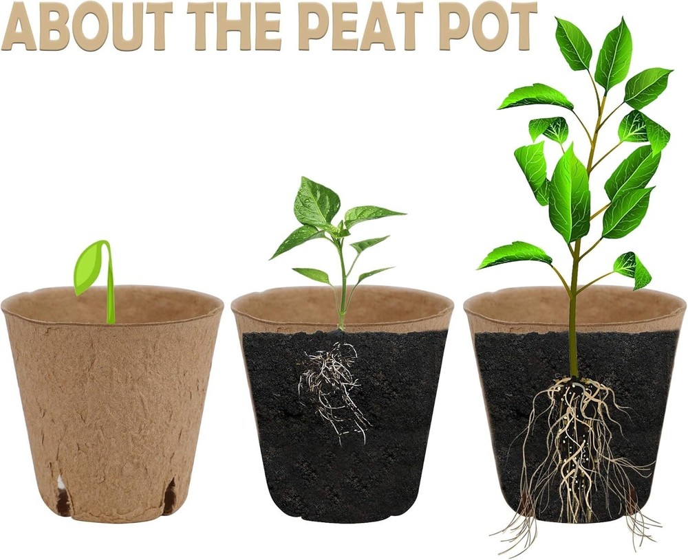 100 Pack Seed Starter Tray Kit, Biodegradable Peat Pots for Seedling with 100...