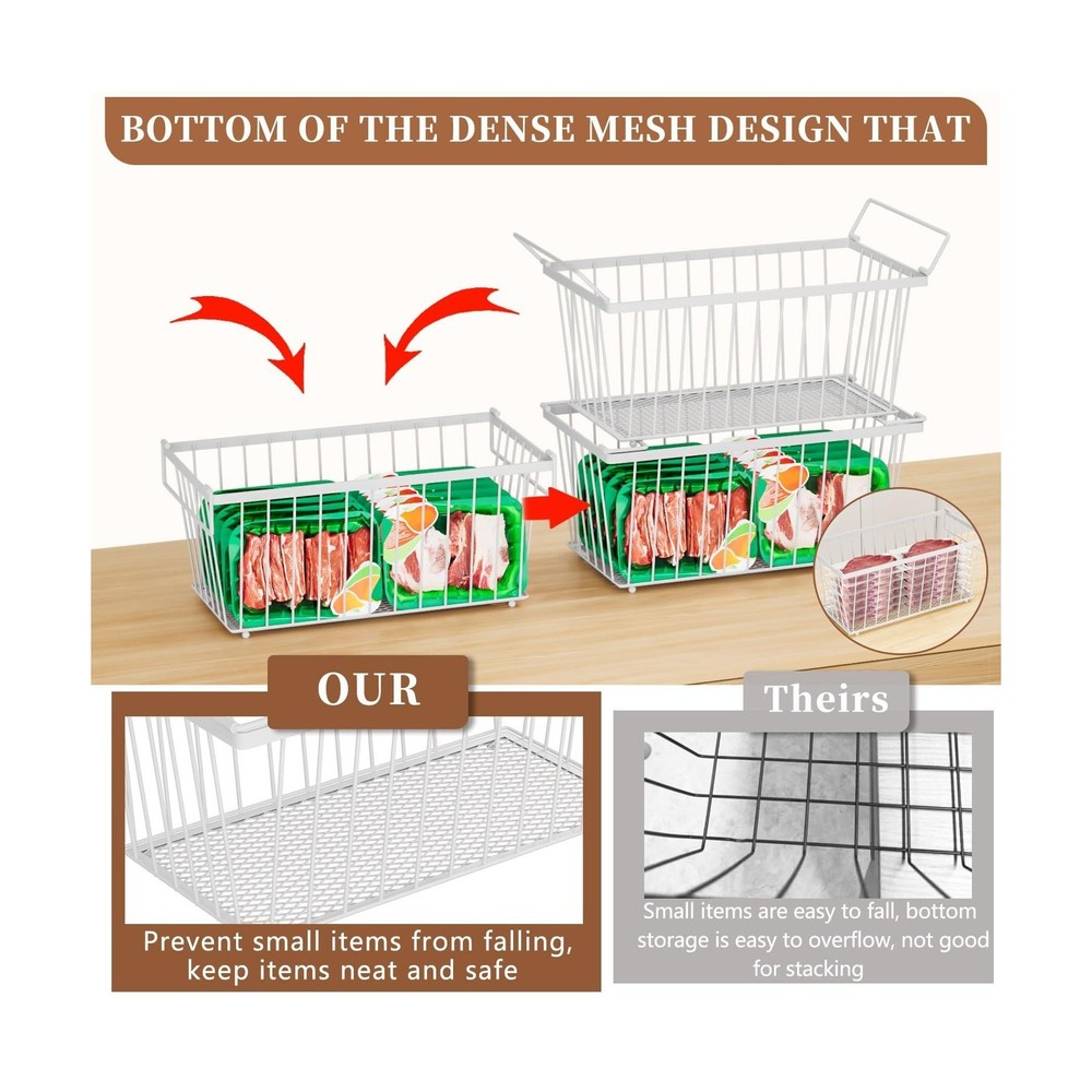 Enhanced Leak-Proof Bottom - Freezer Organizer Bins ，4 Pack Stackable Dee