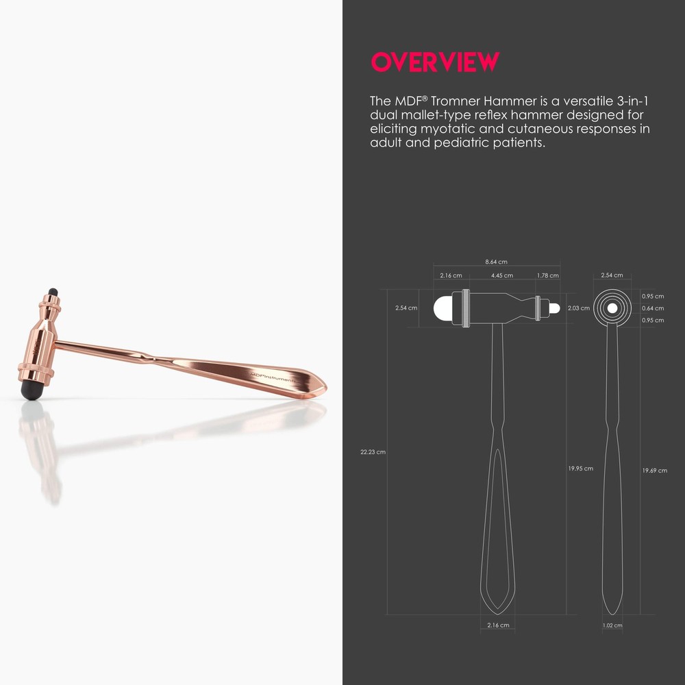 , Rose Gold Tromner Neurological Reflex Hammer with Pointed Tip Handle for Cu...