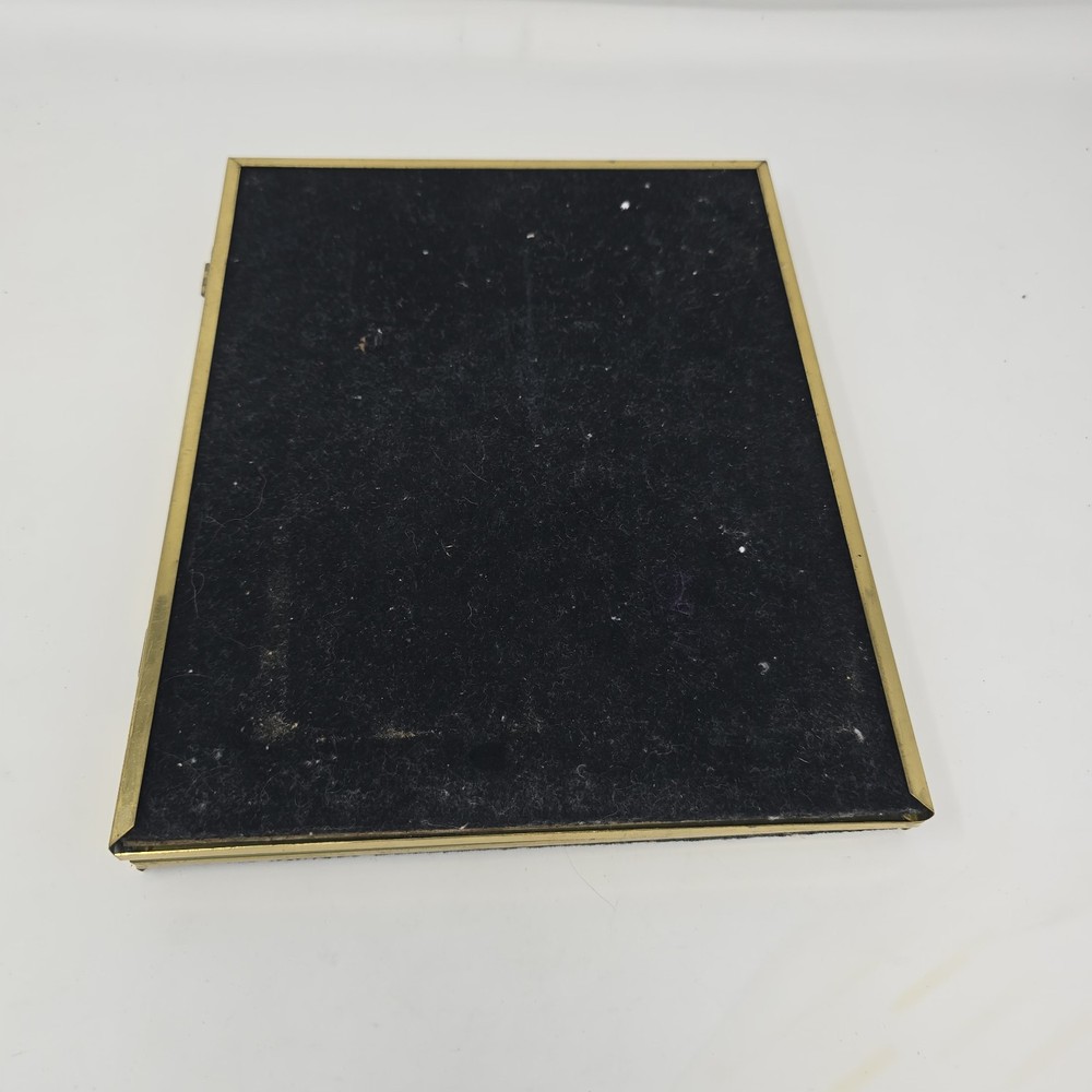 Solid brass lacquer coated polished double photo hinged frame 8x10" velvet back