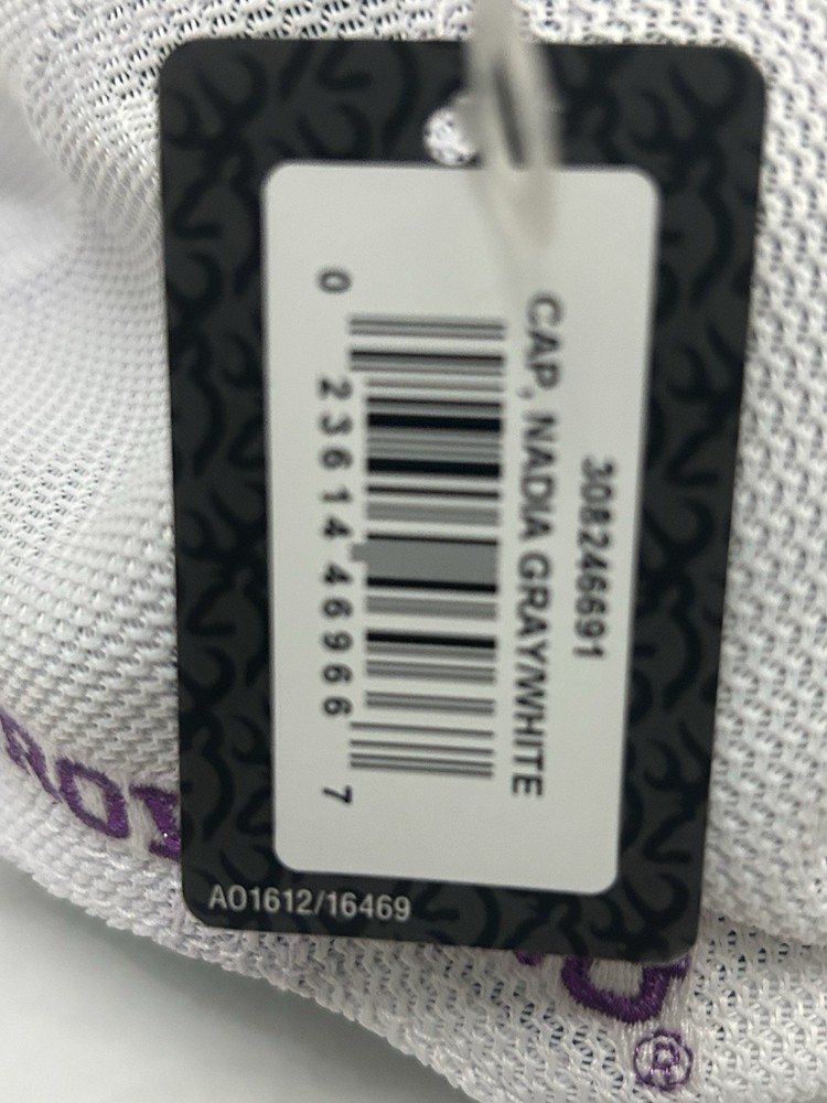 NWT Browning Nadia Hat Gray White Adjustable Hook Loop Logo Cap
