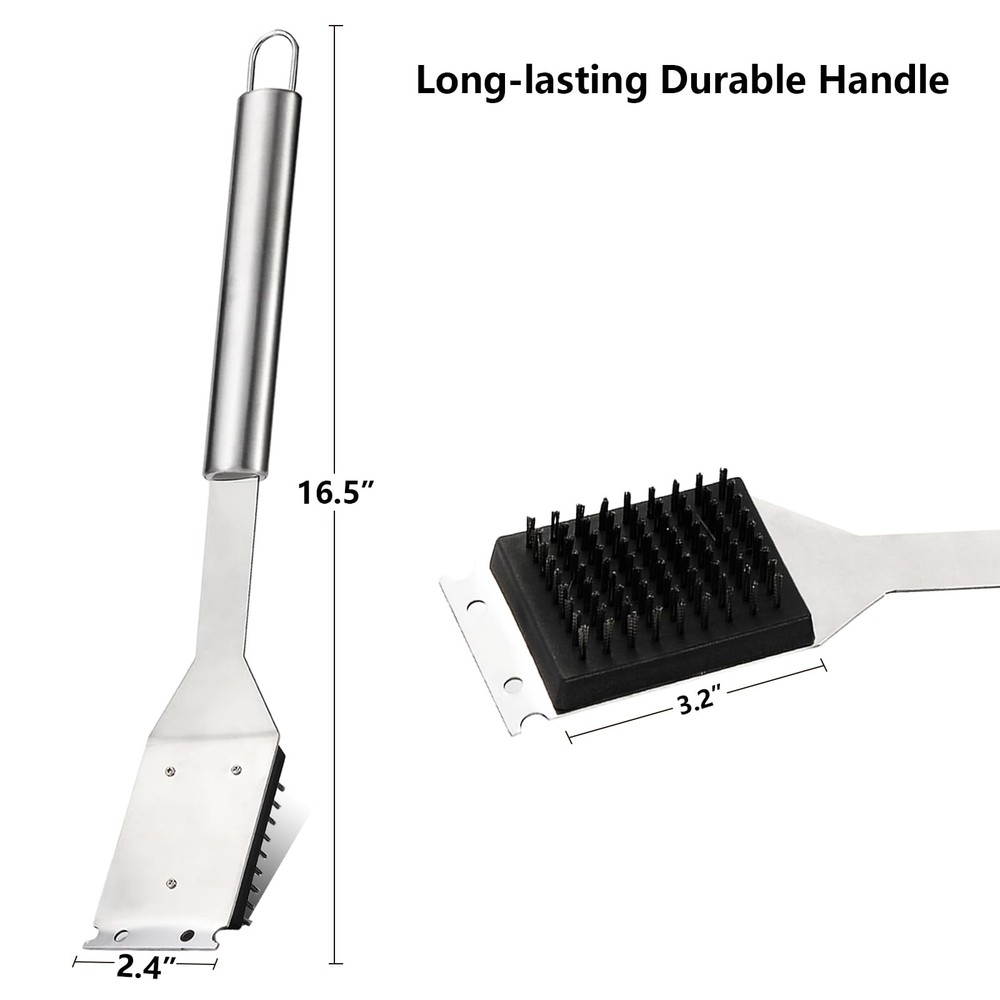 16.5” Grill Brush and Scraper with 2 Replacements & 1 Silver