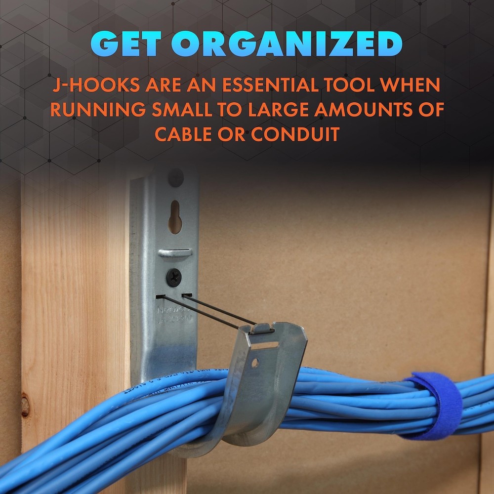 Networx 2" Wall Mount Galvanized Steel Cable Support J Hook with Retainer Cli...