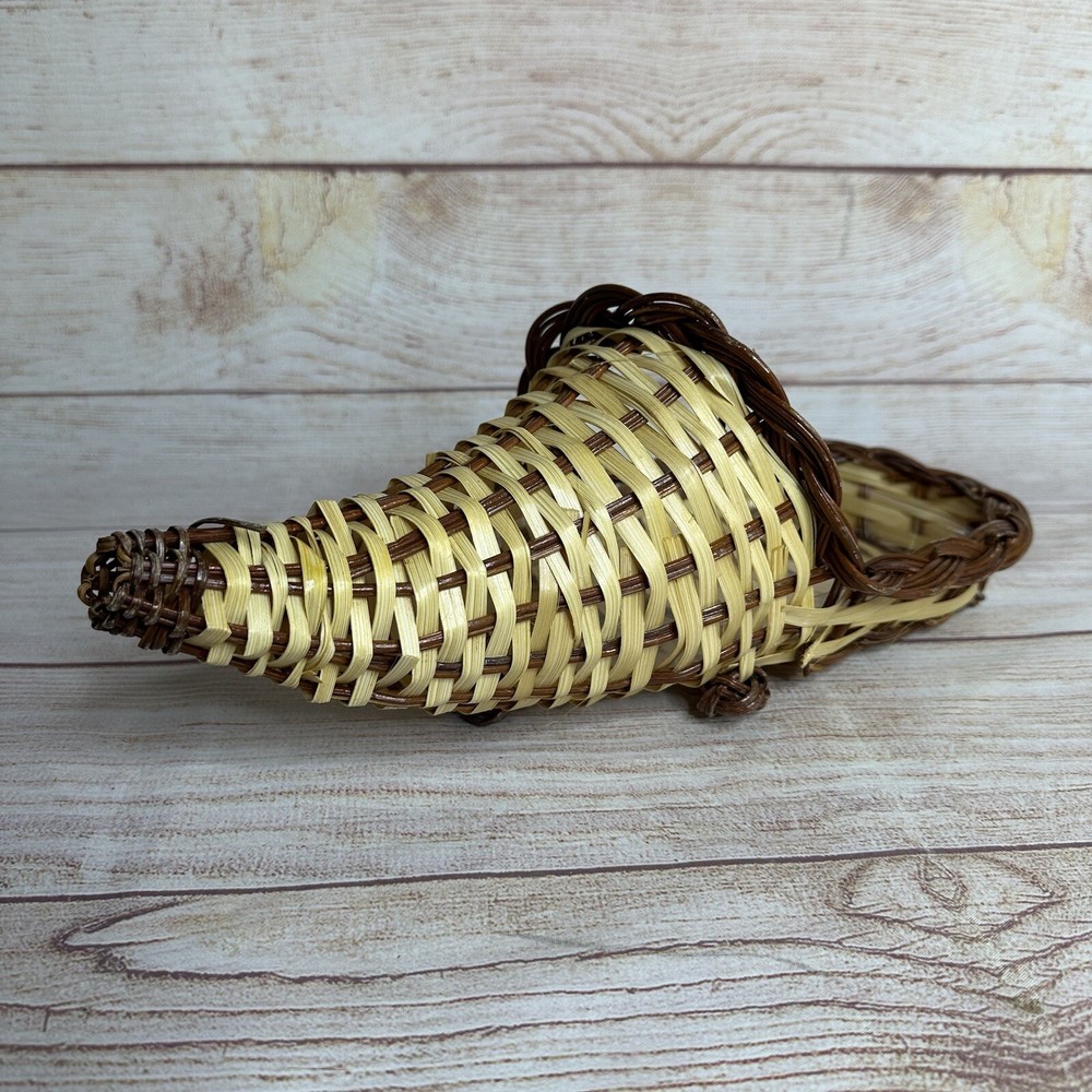 Cornucopia Horn of Plenty Rustic Woven Lined Wicker Basket Fall Thanksgiving