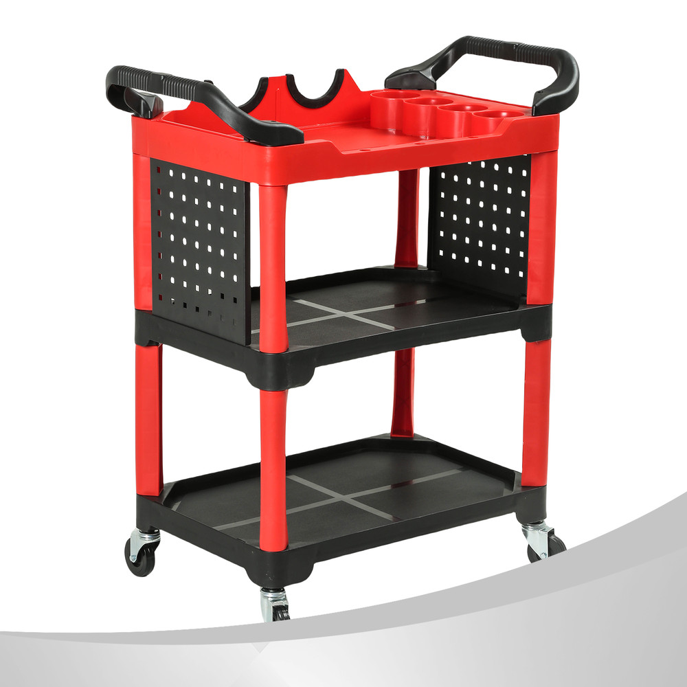 3-Level Composite PP Warehouse Garage Office Rolling Trolley W/Pegboard 260lbs