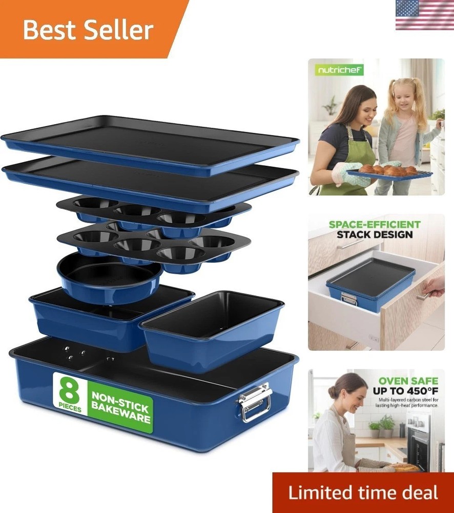 Complete 8-Piece Nonstick Baking Set - Innovative Stackable Design, BPA Free