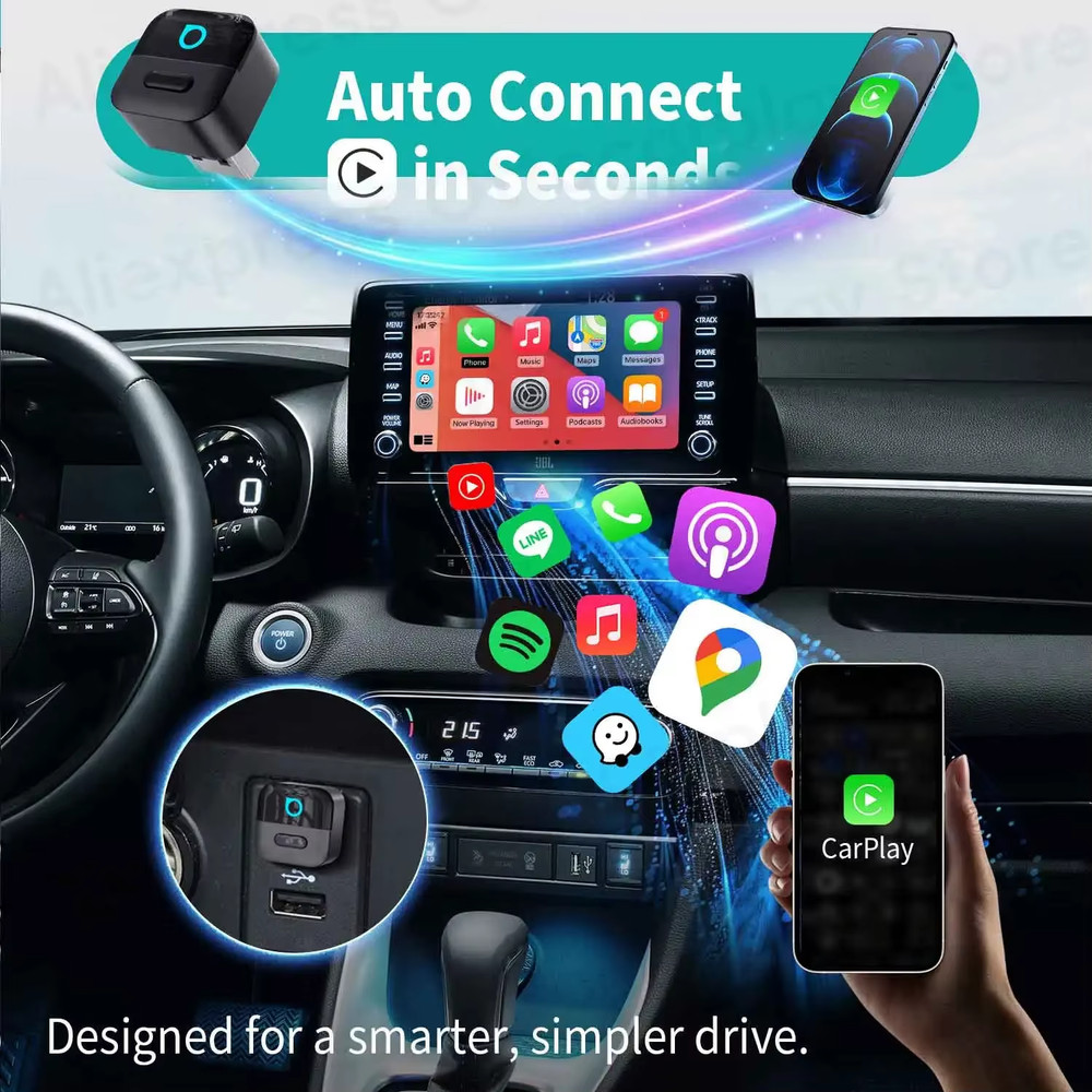 Mini Pico Wireless CarPlay Android Auto Adapter WiFi6 USB Plug & Play