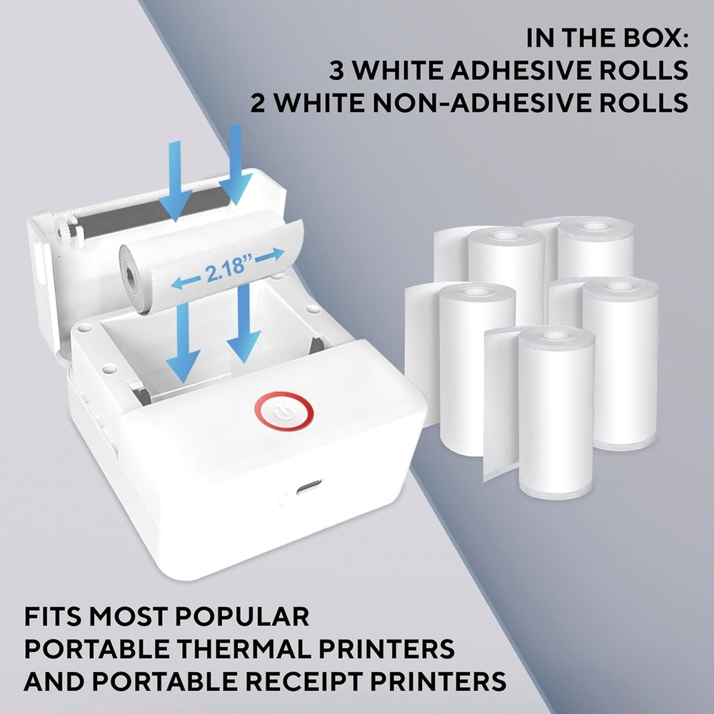 Multi-Purpose Thermal Printing Paper: 3 Adhesive Sticker Rolls, 2 Thermal Rolls