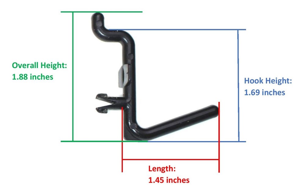 Plastic Black L Style Pegboard Hook Kit - 100 Pack - PEGBOARD NOT INCLUDED