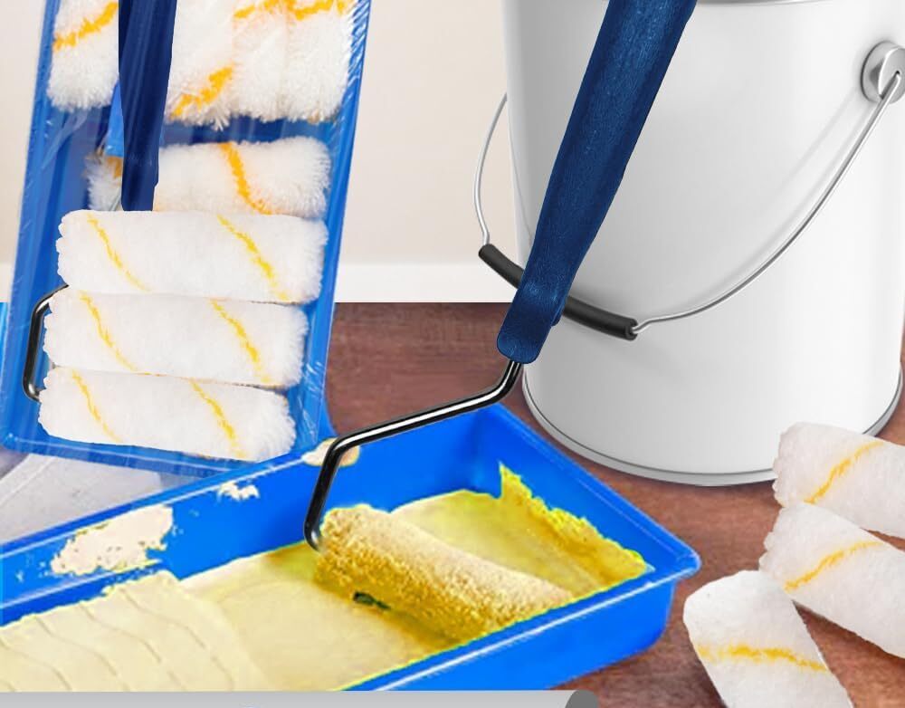 Paint Roller Kit, Plastic Paint Tray Mini Roller Frame Microfiber Covers, 10 Pcs