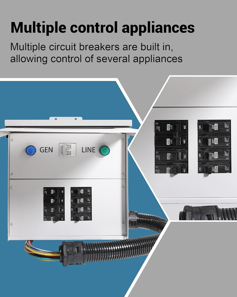 30Amp Transfer Switch Kit with Multiple 50A, 20A, 30A, 15A Circuit Breakers, Dua