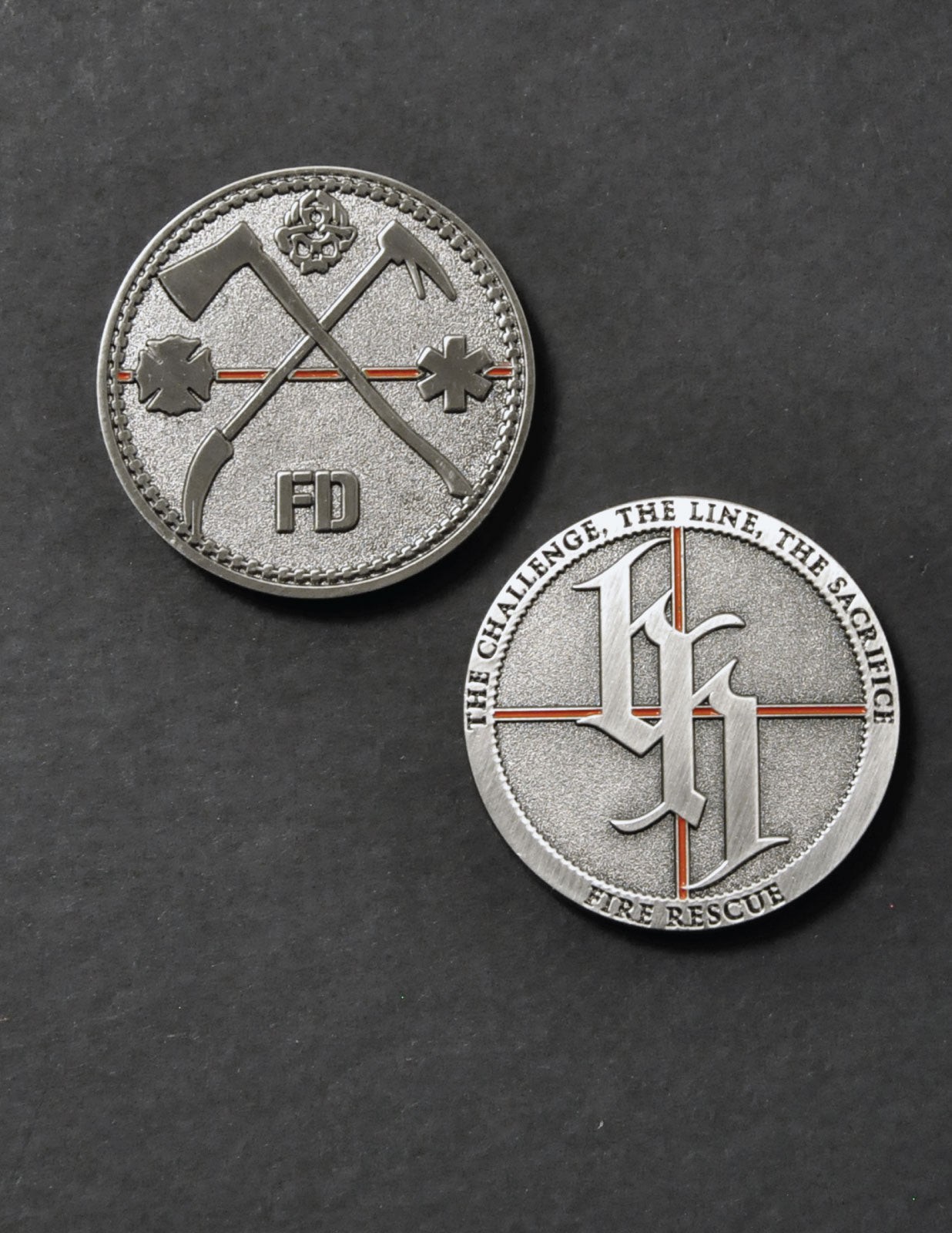 Firefighter Thin Redline Challenge Coin- The Challenge -The Line- The Sacrifice