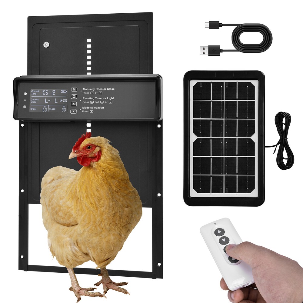 Automatic Chicken Coop Door Solar Powered Poultry Gate w/ Light Sensor/ Timer
