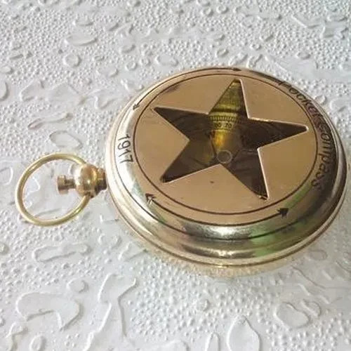 Brass Pocket Compass – Vintage Style Navigation Compass with Star Design