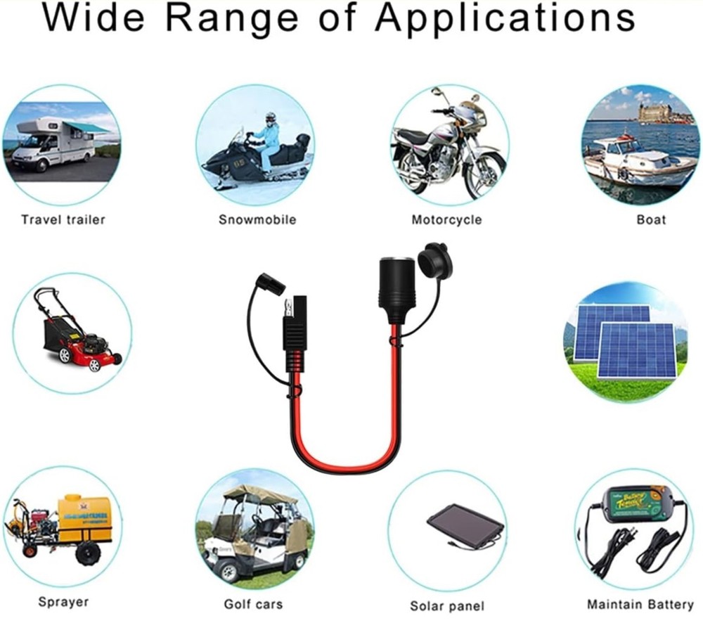 3 Pack SAE Cigarette Lighter Cable Plug Socket Adapter 14AWG .98ft 20Amps Power