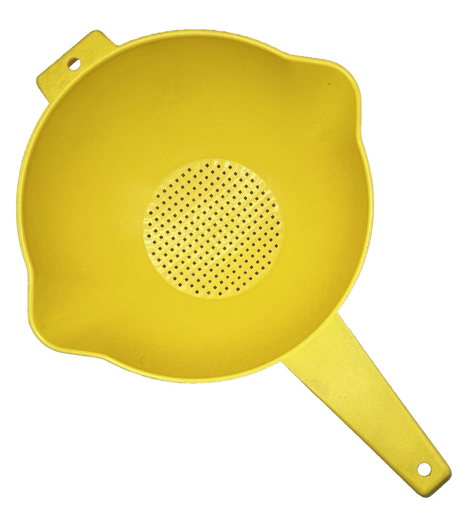 Vintage Tupperware Colander Strainer with Handle Yellow Quart Double Pour