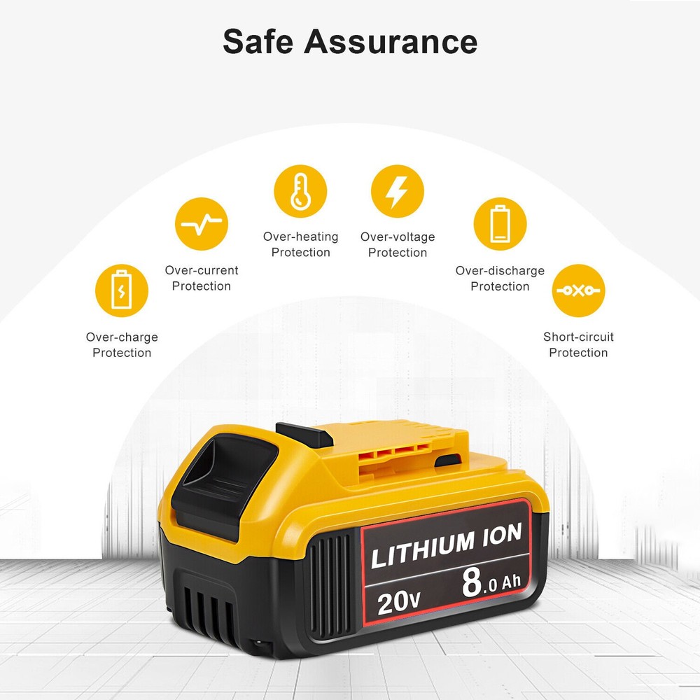 2 Pack Battery Replacement for DeWalt 20V 20 Volt 8.0Ah Max DCB200 DCB204-2