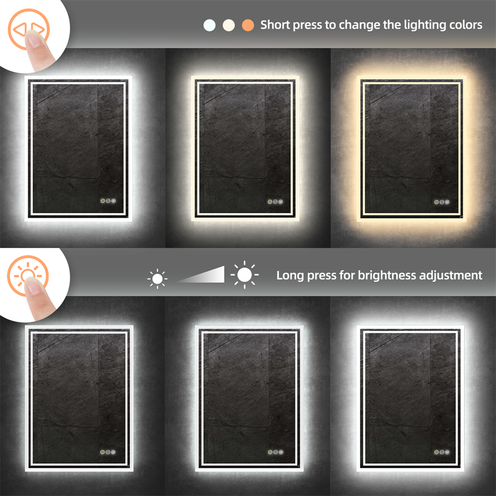 Smart Bathroom Mirror LED Memory Vanity Mirror Touch Sensor Anti-fog Wall Mirror