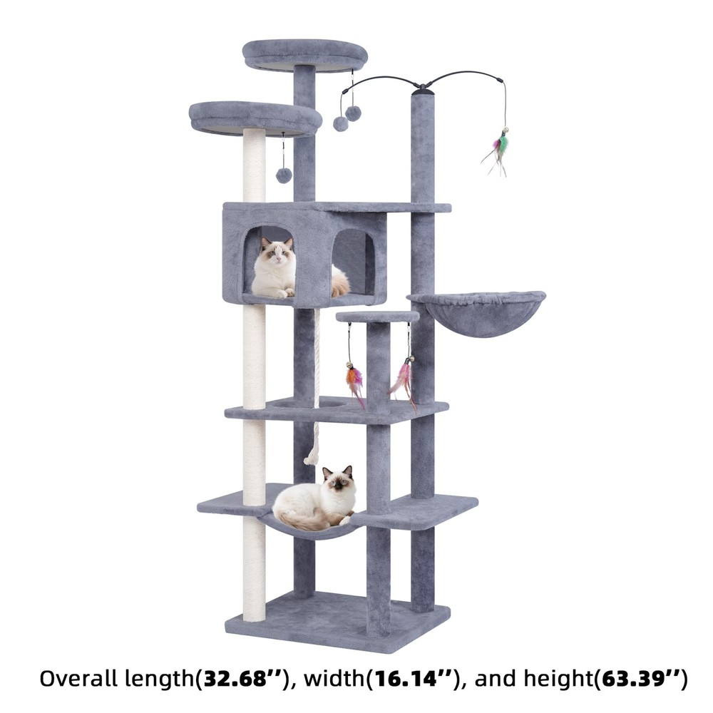 Big Cat Tree, Cat Tower with Multi-Level Condo, Hammocks, Rotating (Grey, 63....