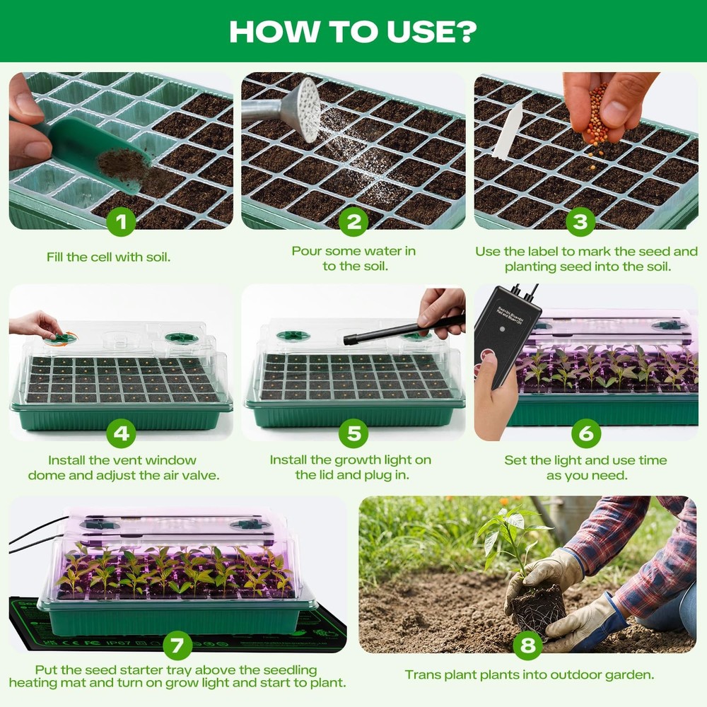 Starter Tray with Grow Light & Heating Mat, Digital Temperature Control, 40-C...