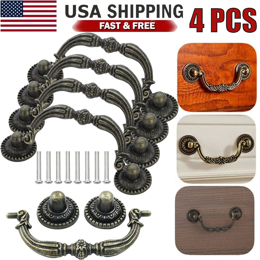 4Pack 3 Inch Bronze Vintage Drawer Pulls Handles Antique Drop Bail Cabinet Pulls