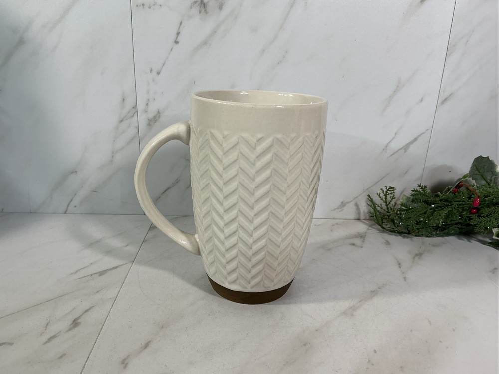 Laurie Gates White Embossed Pattern Brown Base Coffee Mug 20 oz Replacement