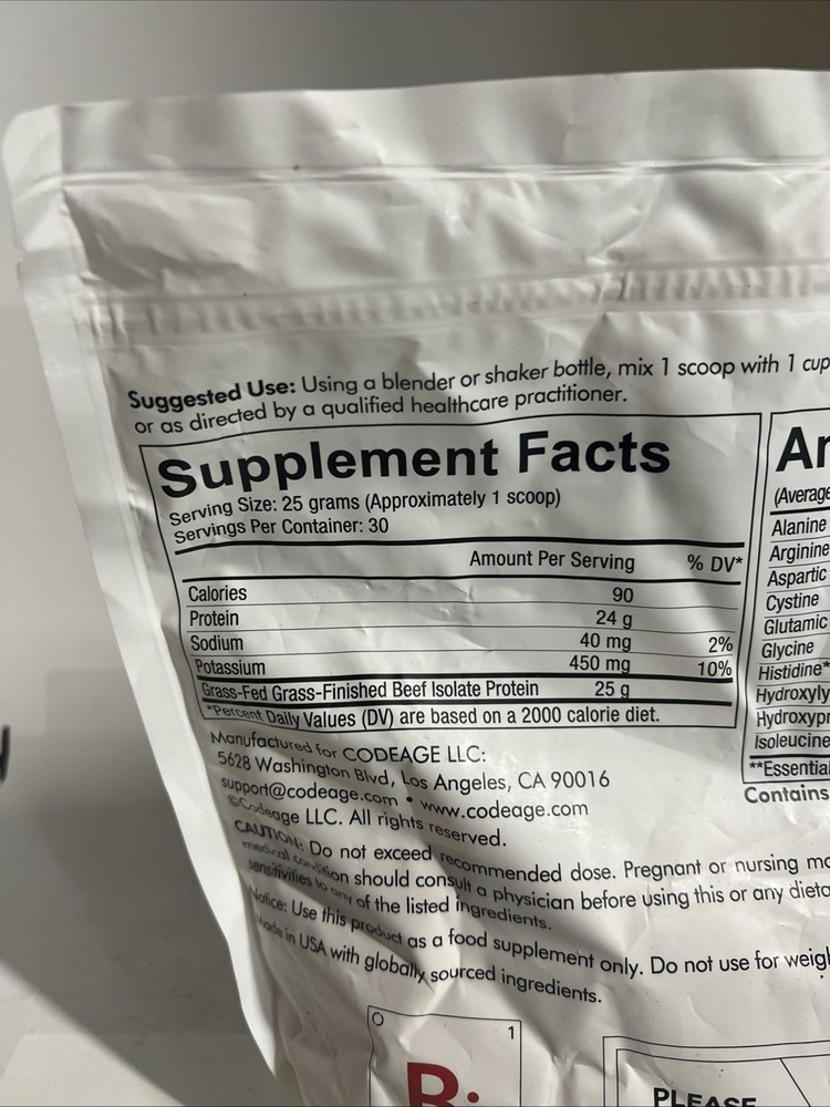 Codeage Centurion Beef Isolate Protein Unflavored Collagen Rich 1.65lb Exp 09/26