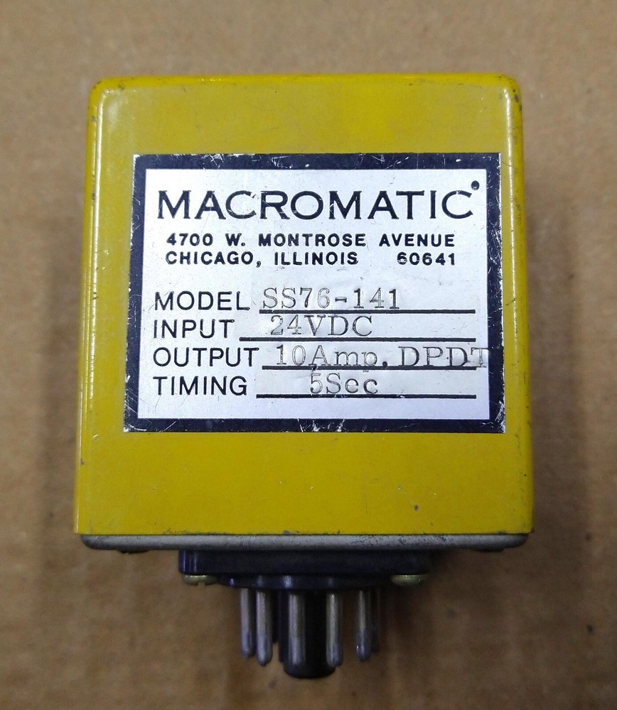 Nice Macromatic SS 76-141 24vdc 5 sec 10A Time Delay DPDT Relay Timer 24 volt dc