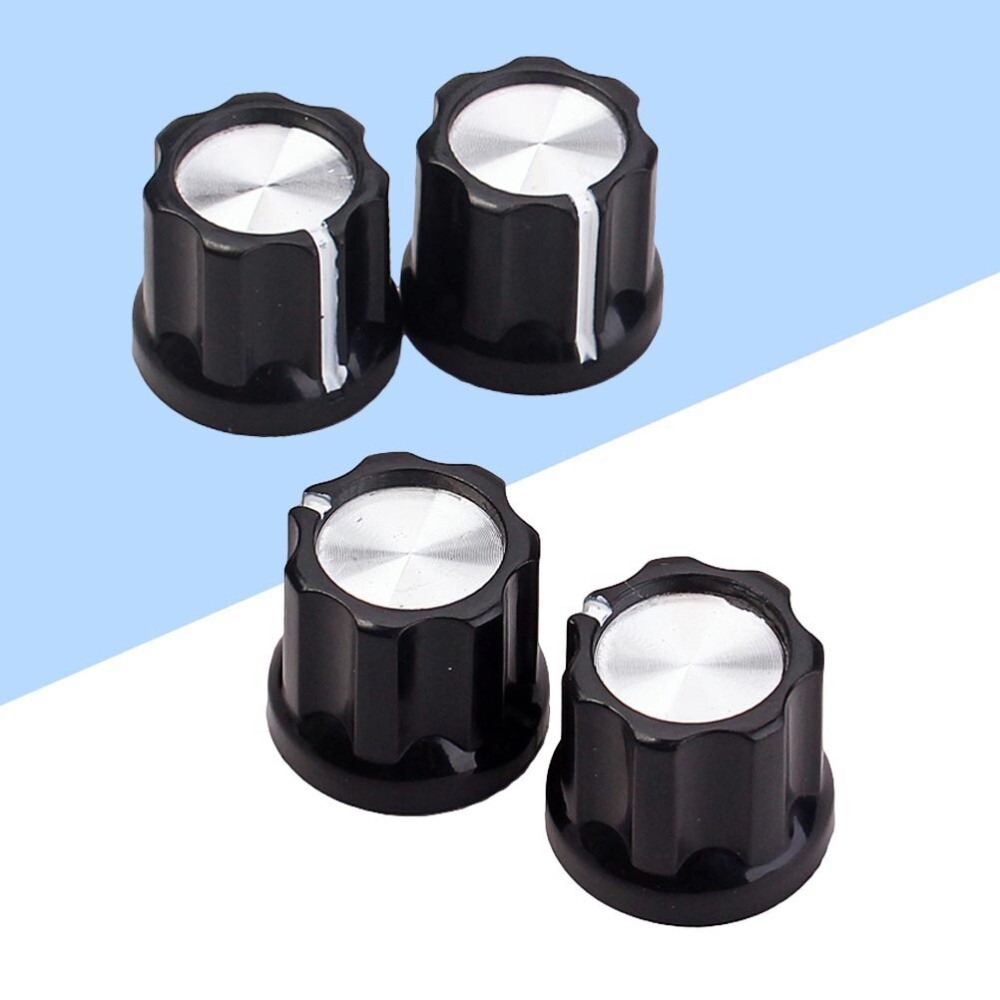 4pcs Black Silver Guitar Bass Knob Buttons D-type Shaft Pot Knobs (Black)