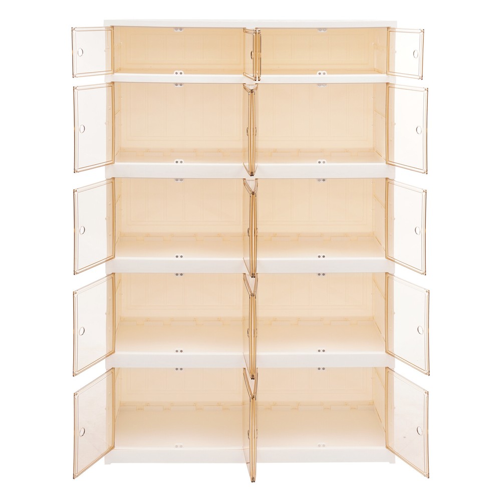 5 Tier Plastic Storage Containers with Doors & Wheels Foldable Organization