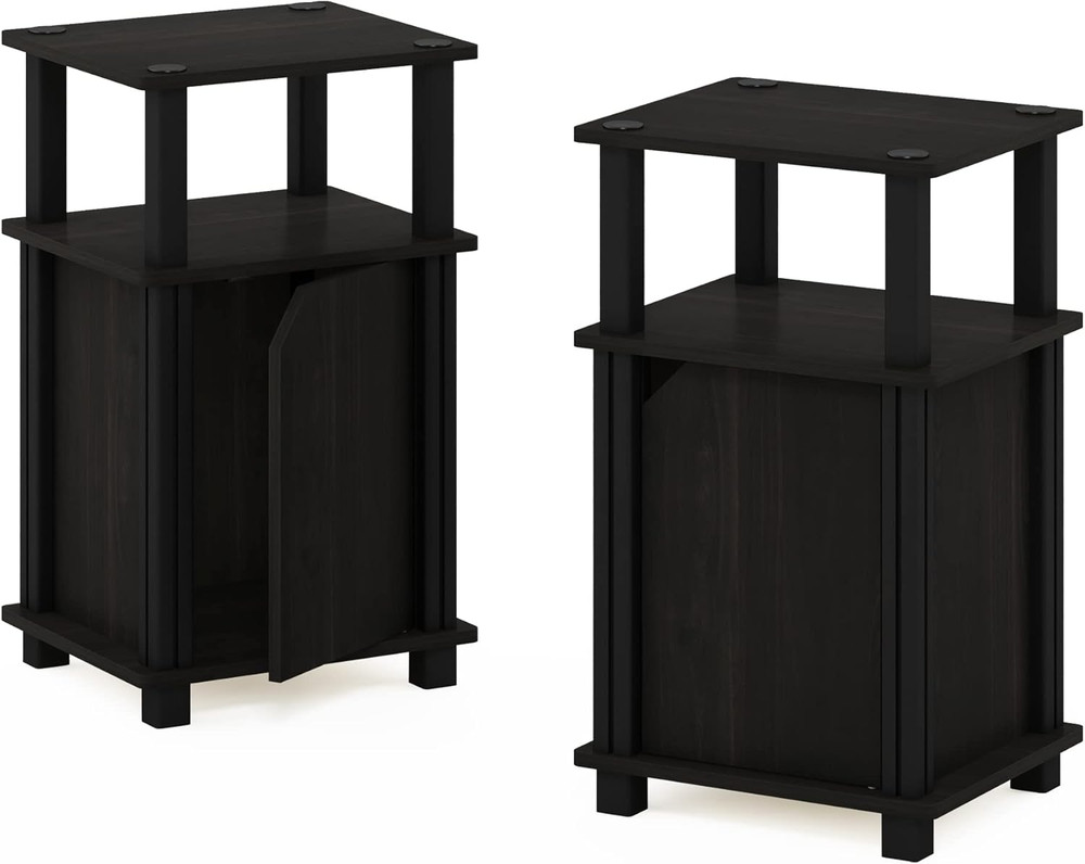 Brahms 3-Tier End Side Sofa Table/Nighstand with Door, 2-Pack, Espresso/Black