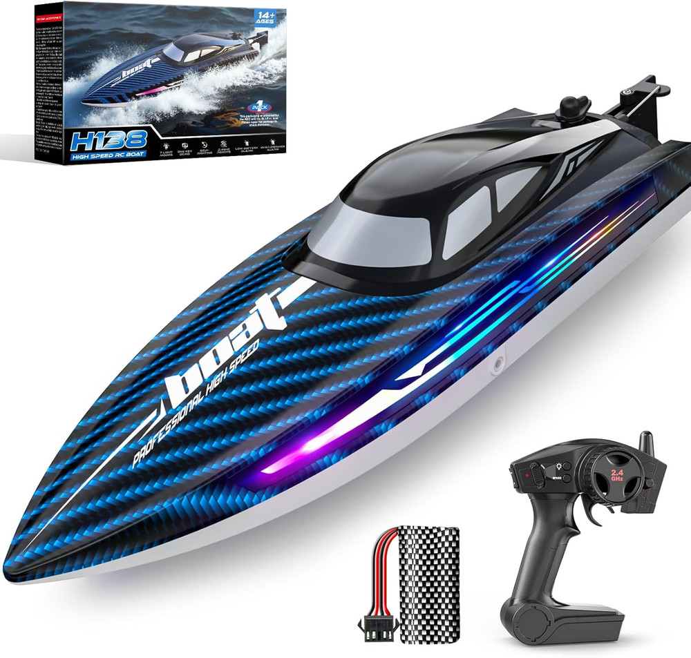 30KMH RC Remote Control Boat with 7 LED Light Modes Waterproof Electric Fast Spe