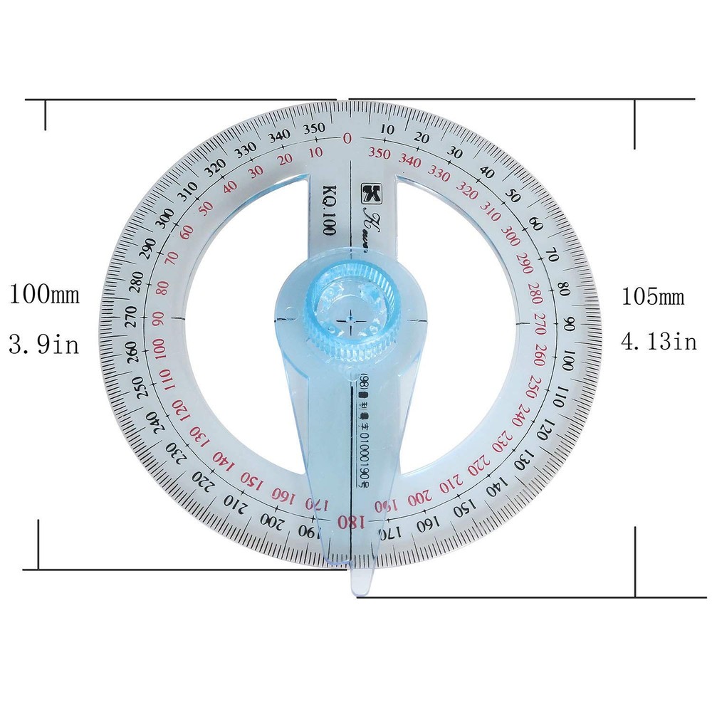 Longdex Swing Arm Protractor Plastic 4Inch 360 Degree Light Blue