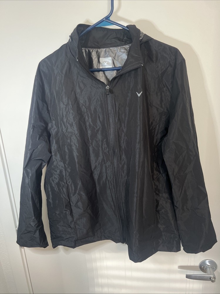 callaway golf full zip black jacket medium men  packable hood