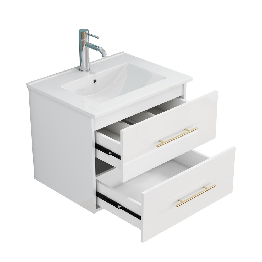 24-Inch Wall-Mounted Bathroom Vanity with Sink Combo,Double Drawers, Ceramic B
