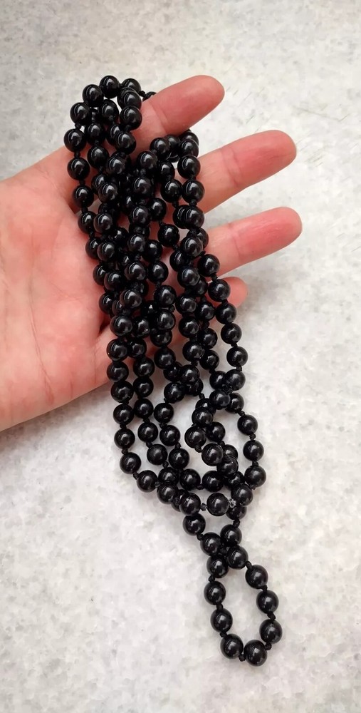Long Vintage Black glass necklace