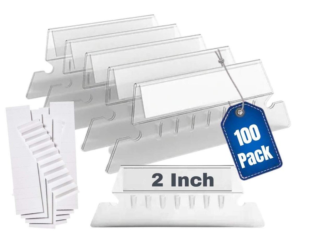 100 Pack Plastic Clear Tabs & Inserts 2" x 5/8" Durable Filing Labels