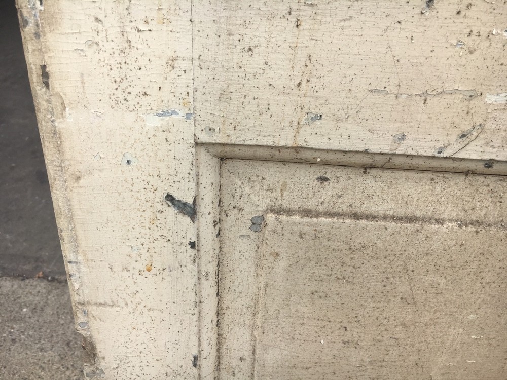 c1830 Raised panel door old crusty paint 77 x 29.5" - Five panel old hardware